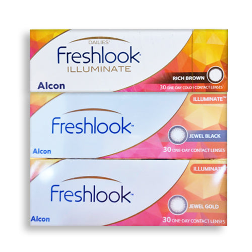 Alcon FreshLook illuminate 30 Pack (Rich Brown, Jewel Black, Jewel Gold)